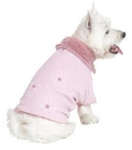 Fashion Pet Plush Luxe w Flowers Coat Dog Jacket Pink