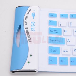  Flexible Folding Roll up Silicone Portable Waterproof Keyboard Blue C