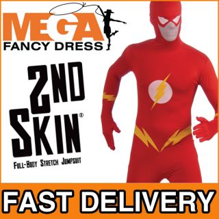 The Flash 2nd Skin Lycra Bodysuit Mens Superhero Fancy Dress Adult