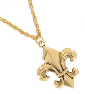 Pendant Necklace Fleur De Lis Gold Plated Charm French Rope Chain USA
