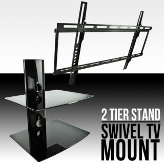 New Slim Flat Screen TV Wall Mount for 32 37 42 46 50 52 60 2 Tier DVD