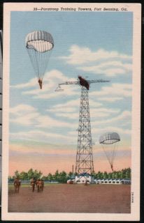 Fort Benning GA Paratroop Training Tower Vtg Postcard Old Military