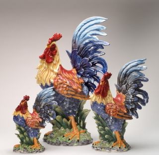 Set of Three Ceramic Roosters Large Medium and Small