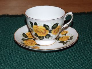 Royal Vale Bone China Large Yellow Roses Tea Cup and Saucer in Lovely