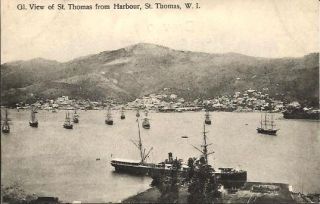 DANISH WEST INDIES 1910s Fraas PC, General View St Thomas Harbour