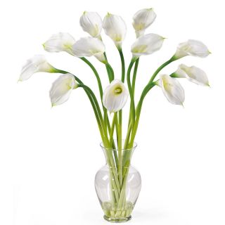 New Large Cream Calla Lilly Silk Fake Flower Arrangement w Vase