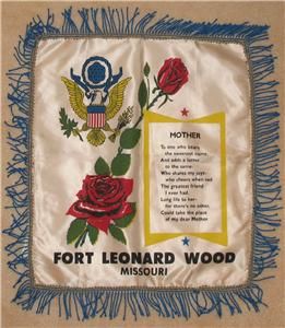 Vintage 1950?s Ft. Leonard Wood Army Base Pillow Cover for Mother