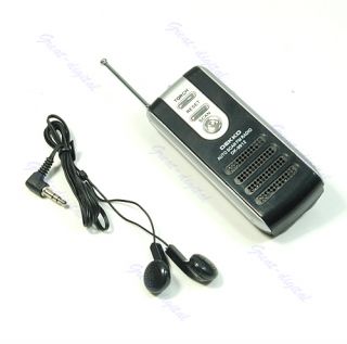  auto scan fm radio receiver belt clip with flashlight earphone bk