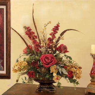 Burgandy Red Moss Floral Artificial Silk Flower Centerpiece