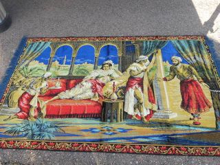 Large Vintage Tapestry Rug Beautiful Womans with Servants 49 x 76