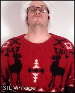  CHRISTMAS 100% SHETLAND WOOL DEER SWEATER reindeer MARSH LANDING M
