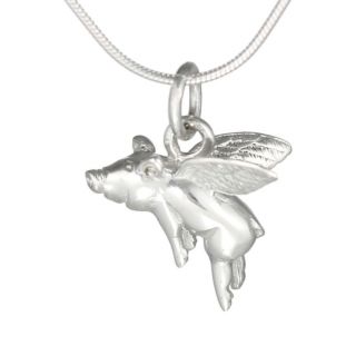 WHEN PIGS FLY Flying Pig Charm Pendant Necklace 925 Sterling Silver