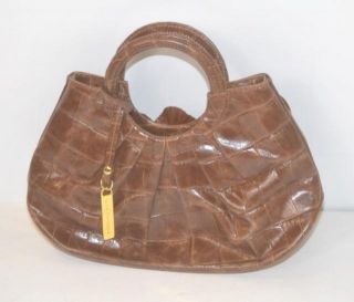 Anne Fontaine Brown Leather Framed Handle Handbag Purse