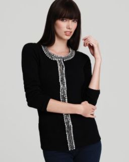 Elie Tahari New Findley Black Cashmere Embellished Cardigan Sweater