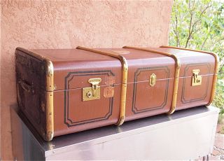 Antigue Alstermo Bruk Cabin Trunk with Bent Wood Banding