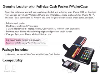  Wallet Card Iwalletcase Flip Case Cover for Apple iPhone 4S s 4