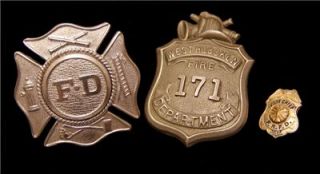  14 Asst Vintage Vintage Fire Dept Badges Pins Clips Mack Fire Dog etc