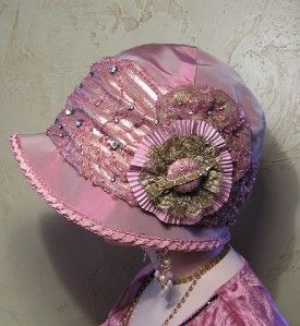 Antique Style Rose Silk Diamante & Vintage Gold Lace 1920s Flapper