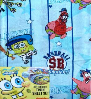 Spongebob Baseball Football Sports Blue 3pc Twin Sheets Bedding Set
