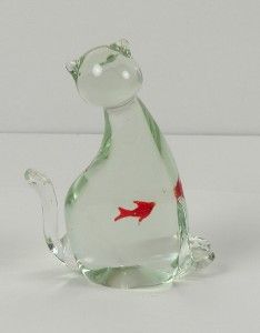 Vintage Murano Glass Cat and Fish Figure Paperweight