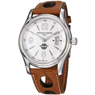 Frederique Constant Mens Healey Silver Dial Tan Leather Strap Watch FC