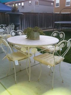  Chic French Iron Marble Bistro Patio Table 4 Chairs Outdoor Set