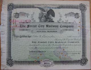 1907 Stock Certificate Forest City Railway Cleveland Oh
