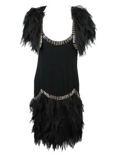 Yoana Baraschi Black Jazz Bird Flapper Silk Beaded Dress Jacket 10 M $