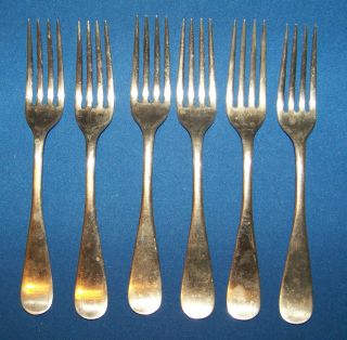 Vintage Set 6 Nickel Silver Forks Flatware Marked