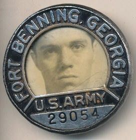 WW2 ft Benning Photo Army ID Numbered Badge Robbins Co