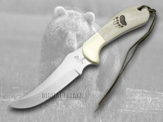 German Bull White Smooth Bone Bear Track Fixed Blade Pocket Knife