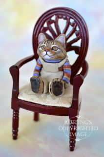 Freddie, Original One of a kind Dollhouse sized Tabby Maine Coon Cat