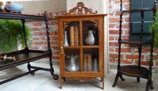   Antique English Carved Vitrine Display Curio Cabinet w Glass Door