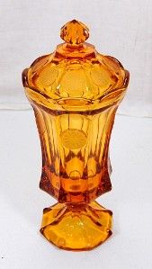 fostoria coin glass urn w lid footed amber 13
