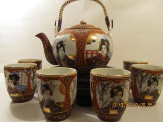 ANTIQUE Japanese porcelain Satsuma Kutani Nippon moriage GOLD teapot 6