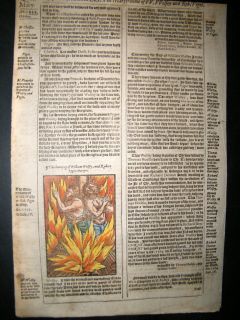 Foxes Martyrs 1570 H/Col Woodcut. Burning of William Wolsey & Robert