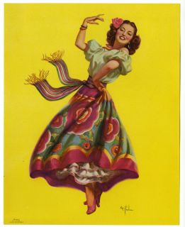 Art Frahm 1940s Senorita Dancing Queen Pin Up Print Mint Spanish
