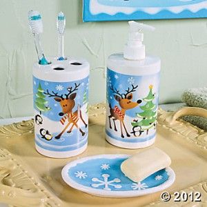 PC Reindeer Set Bathroom Accessories Christmas Holiday Bath Decor