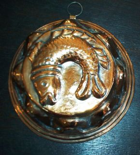 French Copper Pudding Aspic Mold Curved Fish