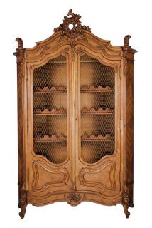 Antique Converted French Armoire Wine Cabinet Rack