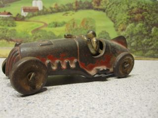 Hubley Cast Iron 5 Race Car w Tail Fin Plated Driver 1930s Hubley Race