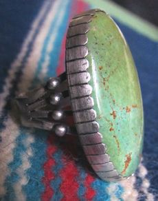 Navajo Melvin Francis Ring Oxidized Large Turquoise Sterling Silver