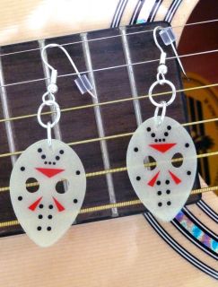 Friday The 13th Hockey Mask Jason Halloween Guitar Pick Earrings *Glow
