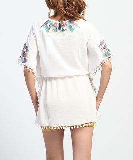  Embroided Kimono TUNIC SHIRTS Retro Chic Fringed Futter Sleeve Top