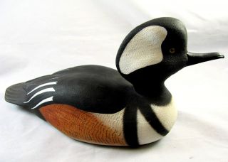 FRANK PEETERS Show Quality Handmade Carved Wood Hooded Merganser Duck