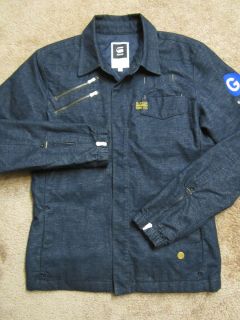 Star Raw 3301 Indigo Denim Blue Snap Front Lined Shirt Jacket Medium