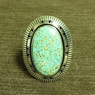 Amazing Huge Navajo Old Pawn Sterling Turquoise Ring Size 13 Signed
