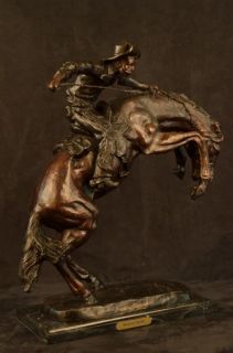Large Frederic Remington Wooly Chap Cowboy on Horse Sculpture Statue