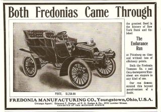 RARE 1904 FREDONIA MOTOR CAR AD TONNEAU RUNABOUT ENDURANCE RUN
