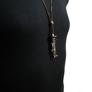 Vintage Pinocchio G Pendant 30 Brown Leather Necklace
